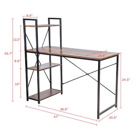 Utopia Alley 47 in. Modern Style Computer Desk with 4 Tier Storage Bookshelves, Rustic Brown SH74WD
